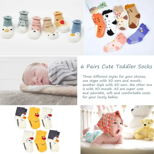 Miniatura 6 de Calcetines de bebé con agarre antideslizantes para niñas y niños pequeños, calcetines de algodón para tobillo