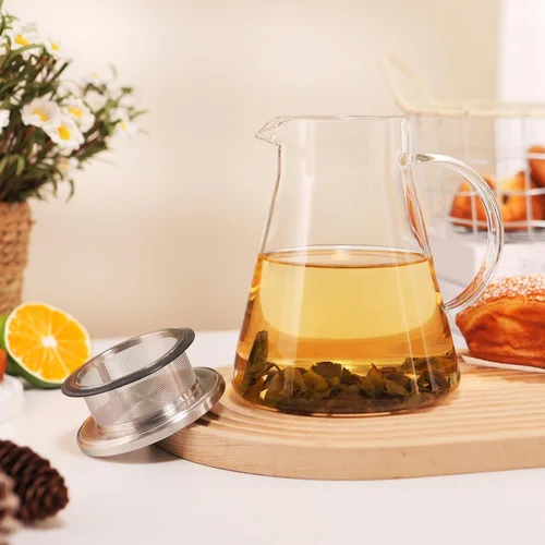 Miniatura 5 de CNGLASS Tetera de vidrio de 30.5 oz/900 ml segura para estufa, tetera de un toque transparente, tetera para té floreciente y de hojas sueltas