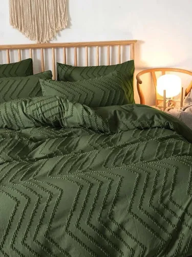 Miniatura 4 de Nanko Juego de edredón tamaño Queen de color verde oscuro con mechones bohemio suave shabby chic reversible alternativo al plumón de microfibra