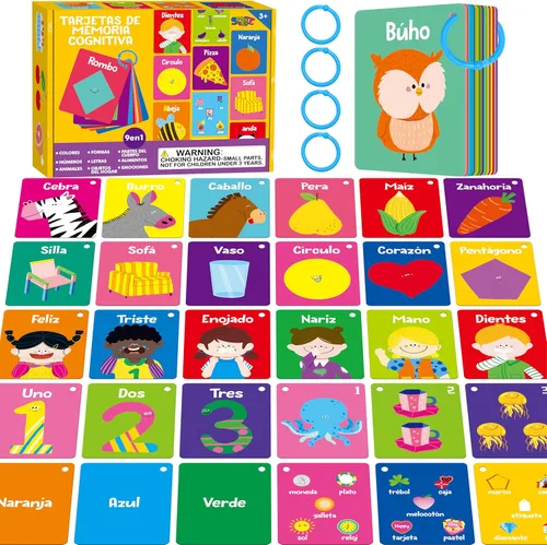 Miniatura 13 de 51 PIEZAS Tarjetas cognitivas en español para bebés, impresas a doble cara, 7 en 1 tarjetas coloridas, alfabeto, números, alimentos, animales