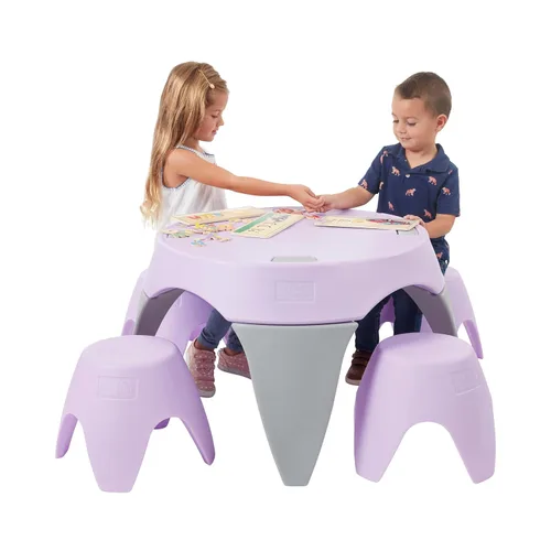 Miniatura 12 de ECR4Kids Ayana - Juego de mesa y taburete, mesa y sillas para niños al aire libre, morado claro/gris claro, 5 piezas