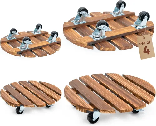 Miniatura 11 de Bamworld Soporte para Plantas al Aire Libre con Bandeja Rodante Organizador para Plantas con Ruedas 12 Pulgadas Carro de Plantas con Ruedas Carro