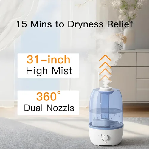 Miniatura 3 de MEGAWISE Humidificador de niebla fría para dormitorio infantil con gran capacidad de 3.2 litros, diseño sin fugas, salida de niebla fina, apagado