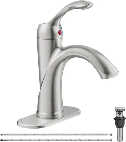 Miniatura 9 de Grifo de baño dorado, grifo de baño de un solo agujero, estilo vintage de granja con palanca de una sola manija para lavabo con drenaje desplegable