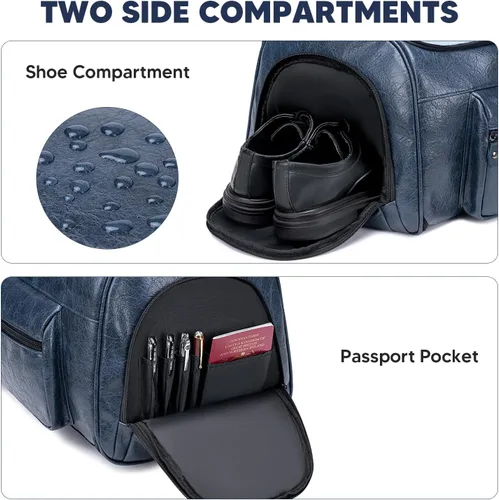 Miniatura 4 de Bolsa de cuero para ropa de viaje, Azul, Elegante