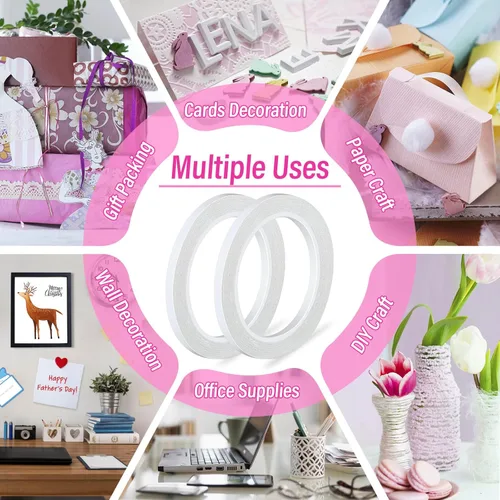 Miniatura 4 de anezus Cinta adhesiva de doble cara para manualidades, 2 rollos de cinta adhesiva de doble cara para álbumes de recortes, tarjetas, fijación