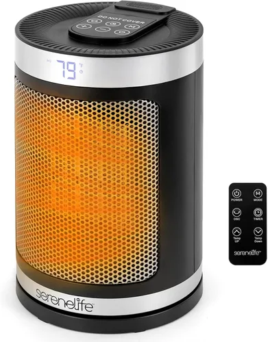SereneLife Calentador de espacio portátil – Calentador eléctrico de cerámica PTC de 1500 W con termostato, control remoto, temporizador de 12 horas,