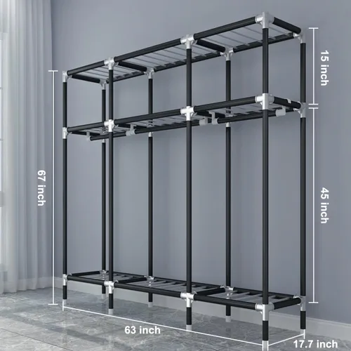 Miniatura 2 de Armario portátil para colgar ropa, 67 x 17.7 x 63 pulgadas, armario cubierto con conectores de acero aleado, cubierta no tejida, gran capacidad