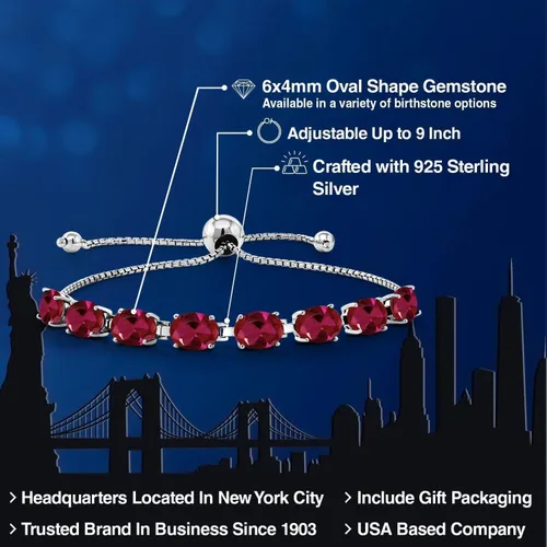 Miniatura 75 de Gem Stone King Pulsera de plata de ley 925 con piedra natal ovalada de 0.276 x 0.197 in para mujer, totalmente ajustable hasta 9 pulgadas