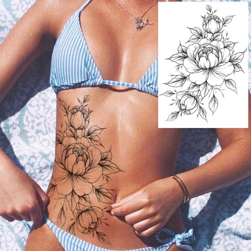 Miniatura 6 de COKTAK Tatuajes temporales grandes, flor dorada, 8.2x5.9 pulgadas