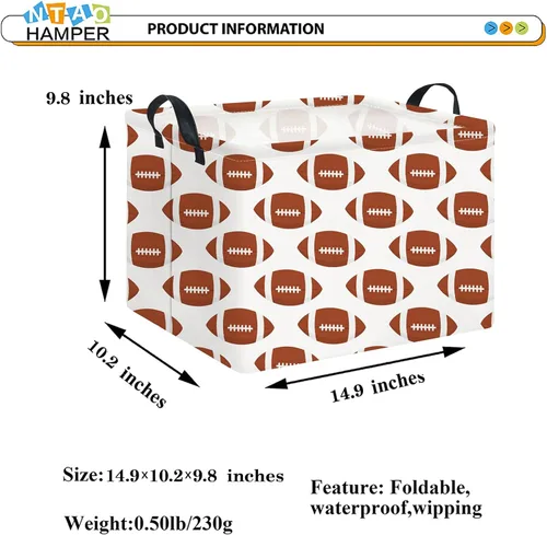 Miniatura 6 de NTAOHAMPER Cesta rectangular de almacenamiento de fútbol vacía, cesta de regalo plegable con asas, caja de juguetes/libros, decoración de habitación