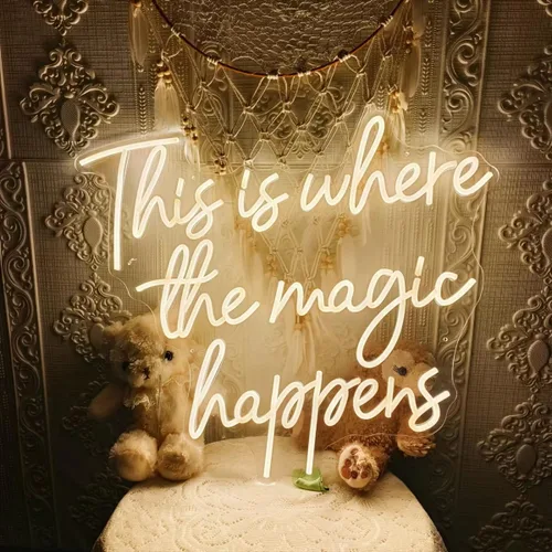 Miniatura 2 de Letreros de neón con texto en inglés "This Is Where The Magic Happens" para decoración de pared, letreros de luz LED grandes de neón de 24 pulgadas