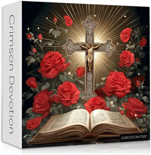 Rompecabezas religioso cristiano para adultos de 1000 piezas, rompecabezas de Jesús de la Biblia católica, rompecabezas de flores de rosa roja con