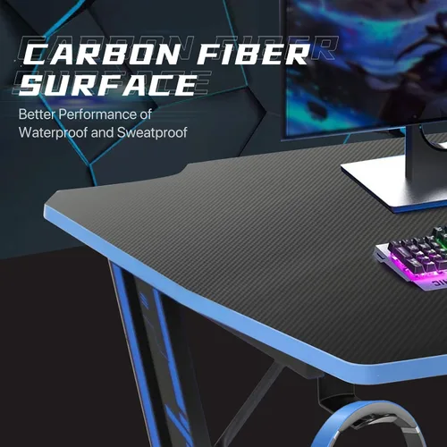 Miniatura 5 de HKLGorg Escritorio para juegos para computadora, escritorio en forma de Z, mesa de juegos para escritura, moderno, ergonómico, estilo de carreras