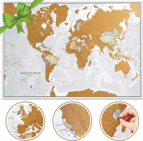 Scratch The World ® Mapa de viaje - Póster de mapa del mundo enmarcable para rascar - Extra grande 23 x 33 pulgadas - Maps International - 50 años
