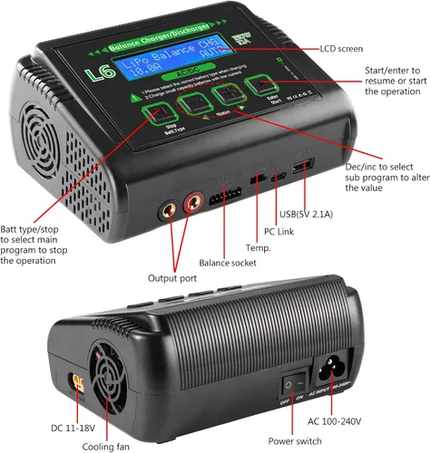 Miniatura 8 de Lipo - Cargador de batería de 150 W 10 A, cargador rápido de equilibrio para batería LiPo/Li-ion/Life (1-6s) NiMH/NiCd (1-15s) Pb Batería Verde