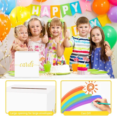 Miniatura 4 de 1 Paquete Caja de Tarjetas Negra y Dorada para Fiesta, Caja de Tarjetas de Regalo Negra de 8.7" para Cumpleaños, Boda, Baby Shower, Jubilación