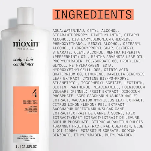 Miniatura 6 de Nioxin System 4 - Acondicionador para cabello teñido, seco y dañado con adelgazamiento progresado, mantiene un color vibrante, nutre y aumenta