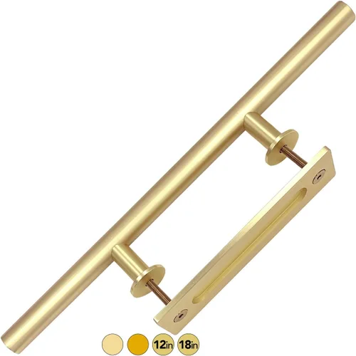 Miniatura 10 de Rio Salto Kit de manijas de puerta de granero dorado de latón cepillado de 12 pulgadas, manija de puerta de armario, manija de aluminio sólido