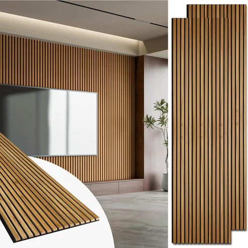 Miniatura 13 de Art3d Paquete de 2 paneles acústicos de listones de madera de 94.5 x 24 pulgadas para pared y techo - 31 pies cuadrados Panel acústico 3D estriado