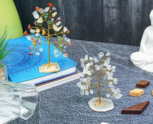 Miniatura 7 de Cuarzo transparente y mezcla de chakras, mini rebanada de piedras preciosas curativas naturales de cristal bonsái, árbol del dinero, Feng Shui