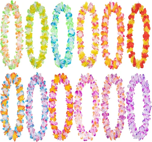Miniatura 8 de FreshDear 12 unidades de leis hawaianos a granel, leis para fiesta luau, leis hawaianos para adultos, regalos de fiesta en la playa para adultos