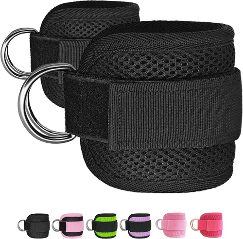 Miniatura 10 de Correas de tobillo de fitness para máquinas de cable, paquete de 2, cómodas y ajustables, puños de tobillo y muñeca acolchados, correas para piernas