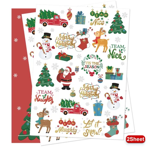 Miniatura 2 de Decoraciones de Navidad, tatuajes temporales, 52 estilos de purpurina para niños, equipo travieso, bonito recuerdo de fiesta de Navidad, árbol