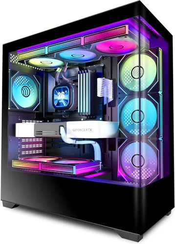 Miniatura 11 de KEDIERS PC CASE - 7 ventiladores ARGB preinstalados, carcasa de PC ATX de torre media con vidrio templado panorámico, carcasa de computadora