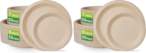 Miniatura 5 de GreenWorks Platos compostables resistentes de 7 pulgadas y 9 pulgadas (cada uno 50 unidades), 100 platos de papel desechables sin blanquear