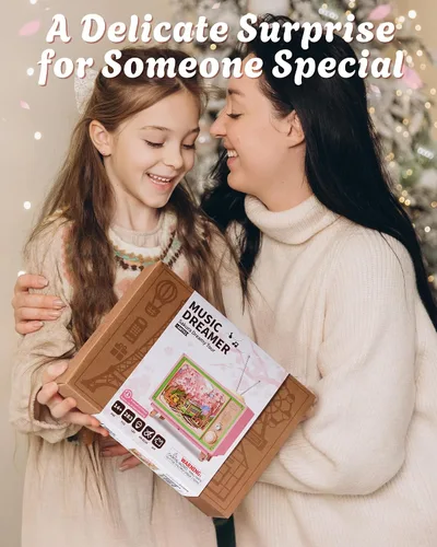 Miniatura 7 de ROBOTIME Rompecabezas de madera 3D para adultos, kits de casa en miniatura para bricolaje, caja de música para la familia, árbol de cerezo japonés