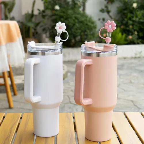Miniatura 2 de 4 piezas de 1 cm de diámetro lindas cubiertas de pajita de silicona para taza Stanley, tapas de pajita reutilizables a prueba de polvo