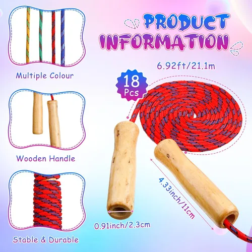 Miniatura 3 de Aoriher Cuerdas de saltar para niños ajustables de algodón de 7 pies con mango de madera para estudiantes, fitness, ejercicio al aire libre