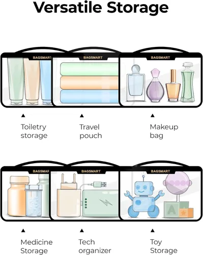 Miniatura 6 de BAGSMART Bolsa de aseo aprobada por la TSA, bolsa de aseo de viaje transparente, bolsa de cosméticos de maquillaje para mujeres, bolsa organizadora