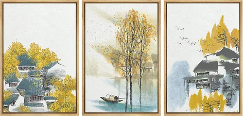 Miniatura 163 de NWT Juego de Arte de Pared de Lienzo Enmarcado Bosque Blanco y Negro Reflejo de Lago Paisaje Naturaleza Vida Silvestre Arte de Fotografía Rústico