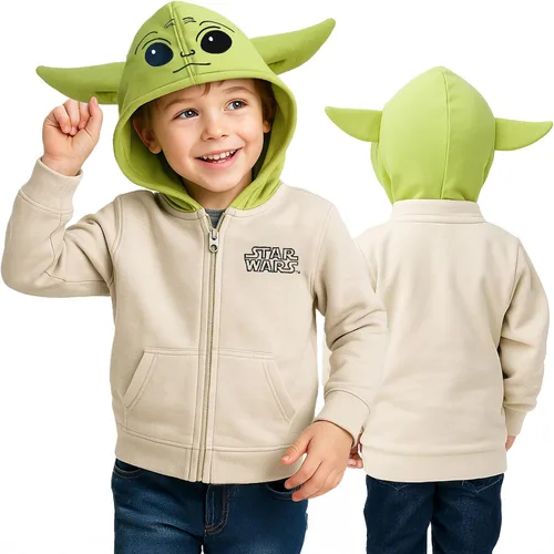 Star Wars Mandalorian Grogu Zip-Up Hoodie for Toddler Size Adorable and Cozy Little Kids Jacket with Baby Yoda Face & Ear