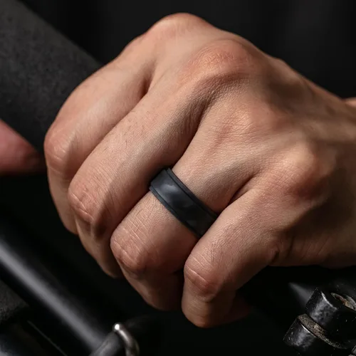 Miniatura 3 de ThunderFit Silicone Wedding Rings for Men Breathable Airflow Inner Grooves, Step Edge Sleek Design Rubber Engagement Bands 8mm Wide 2mm Thick