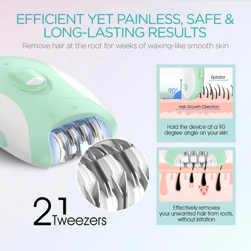 Miniatura 3 de VOGOE Depiladora para mujer, depiladora inalámbrica para mujeres, depiladora eléctrica 4 en 1, 2 velocidades y 21 pinzas para cara, piernas, brazos