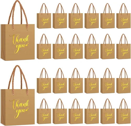 Honoson 30 mini bolsas de regalo con asa de 4 x 2.75 x 4.5 pulgadas, pequeña bolsa de agradecimiento de papel de aluminio para boda, baby shower,