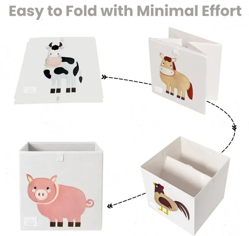 Miniatura 5 de Two Cubs Caja plegable de almacenamiento de juguetes para niños, cubo organizador de cubo de 13 x 13 pulgadas con tableros de plástico duraderos