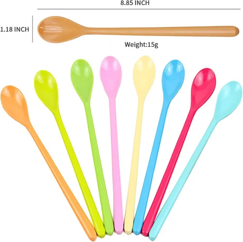 Miniatura 2 de Juego de 8 cucharas mezcladoras largas de melamina, cuchara de café con leche colorida, cuchara de helado de postre, cucharas de cóctel para postre