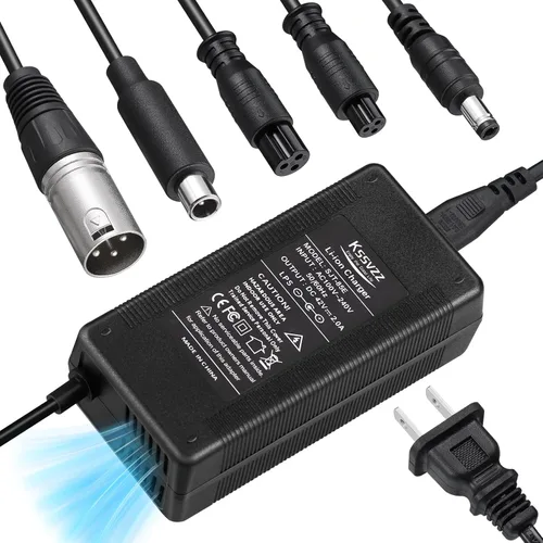 Cargador de batería rápido de 42 V 2 A con sistema de refrigeración, cargador universal de repuesto de 5 enchufes para batería de litio de 36 V,