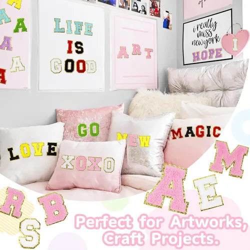 Miniatura 4 de 104 piezas de parches de letras de chenilla de 3 pulgadas en rosa, blanco, azul y morado, letras para planchar para tela y ropa, bordado