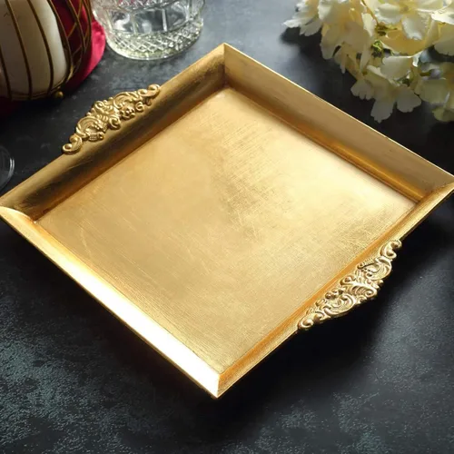 Miniatura 2 de Efavormart - 2 bandejas cuadradas de plástico decorativas doradas de 10 pulgadas con bordes en relieve para bodas, fiestas de cumpleaños