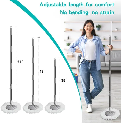 Miniatura 4 de Trapeador giratorio compacto y cubo con sistema de agua limpia y sucia, mopa de piso con ruedas giratorias de 360°, mango de 61 pulgadas, 6