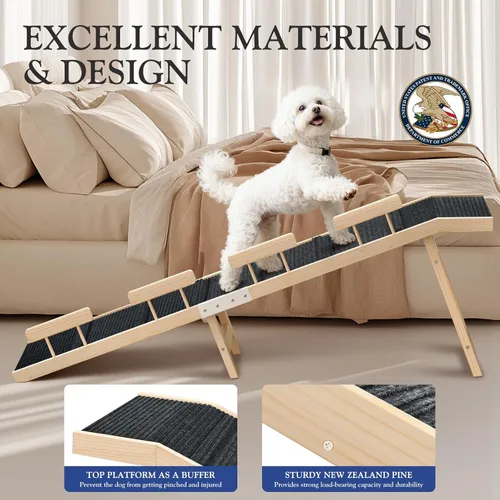 Miniatura 4 de Easyego Rampa plegable para perros para cama y sofá, rampa de madera para mascotas de 74 pulgadas con rieles laterales y alfombra de alta tracción