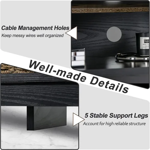 Miniatura 7 de Tangkula Soporte de TV para televisores de hasta 65 pulgadas, mesa de consola multimedia con estante ajustable y agujeros de gestión de cables