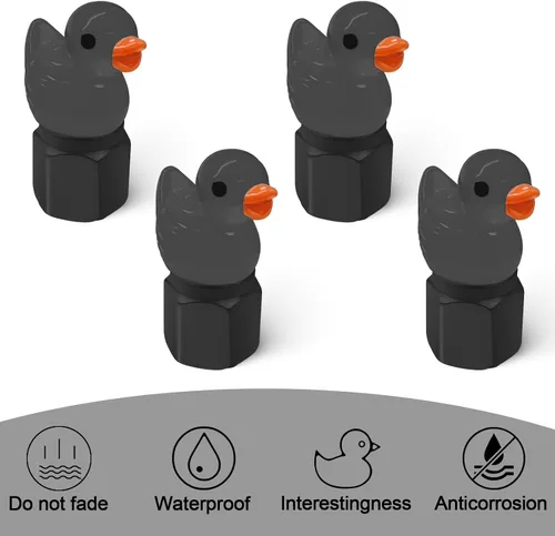 Miniatura 7 de Paquete de 4 tapas de vástago de válvula de neumático lindas con forma de pato, tapas de válvula de neumático que brillan en la oscuridad, Negro