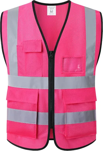 Miniatura 14 de Chaleco de seguridad reflectante para hombres y mujeres, chaleco de construcción que cumple con el estándar ANSI/ISEA H-amarillo Negro