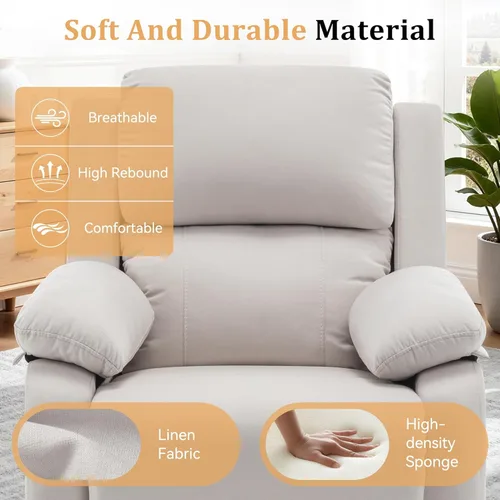 Miniatura 6 de Korser Silla reclinable, silla mecedora giratoria 360 grados para adultos, mecedora pequeña para espacios pequeños, tapizada de tela, reclinable